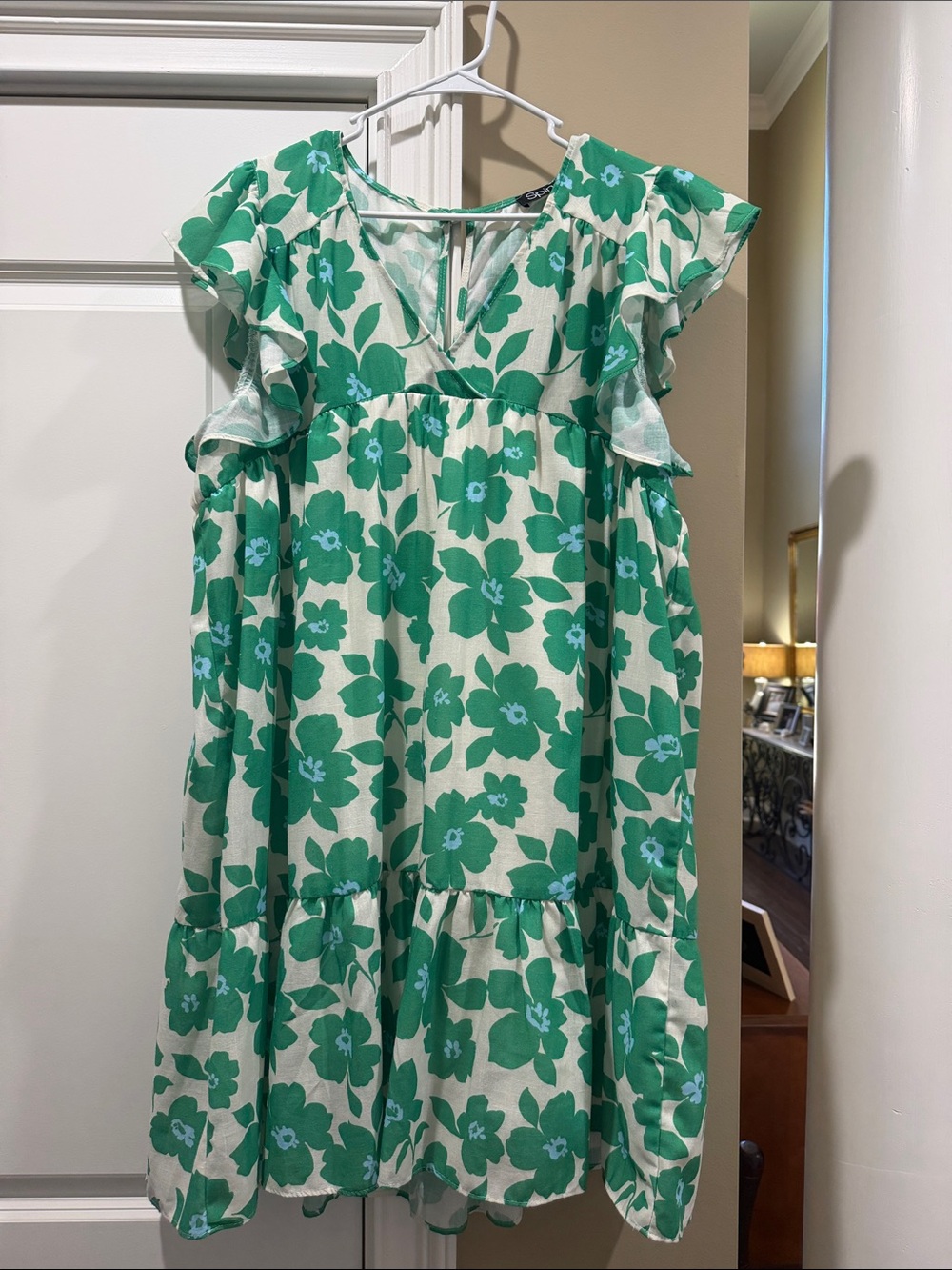 Green Floral Ruffle Casual Women's Dress